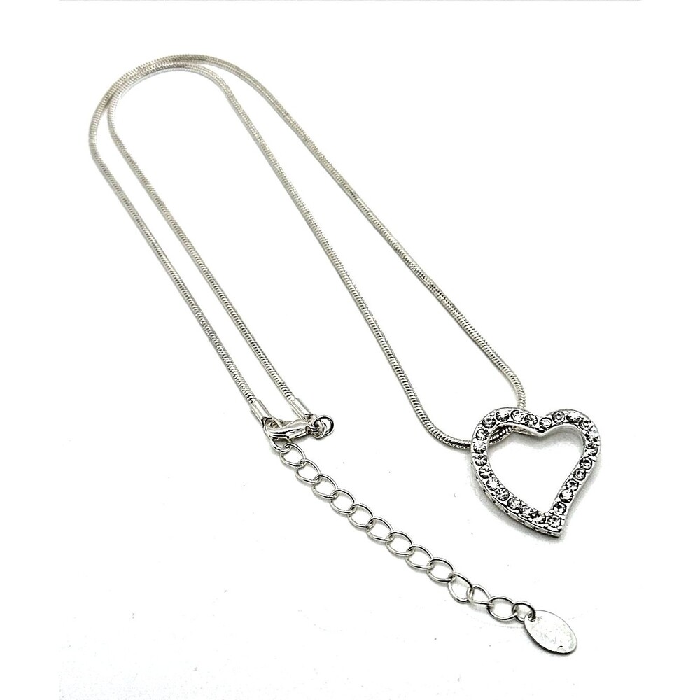 Vintage BMNY CZ Floating Heart Pendant Necklace Cubic Zirconia Crystals 18"